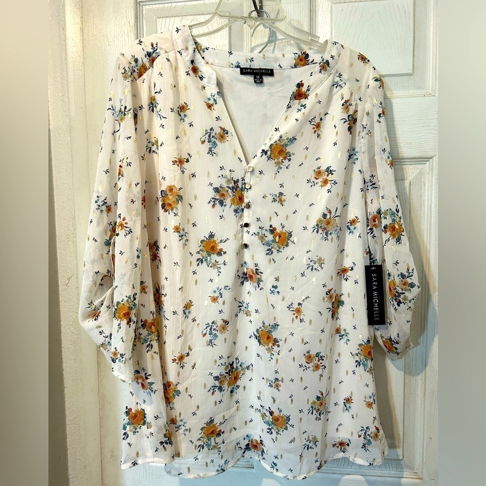 NWT Sara Michelle Floral Chiffon Fully Lined Top